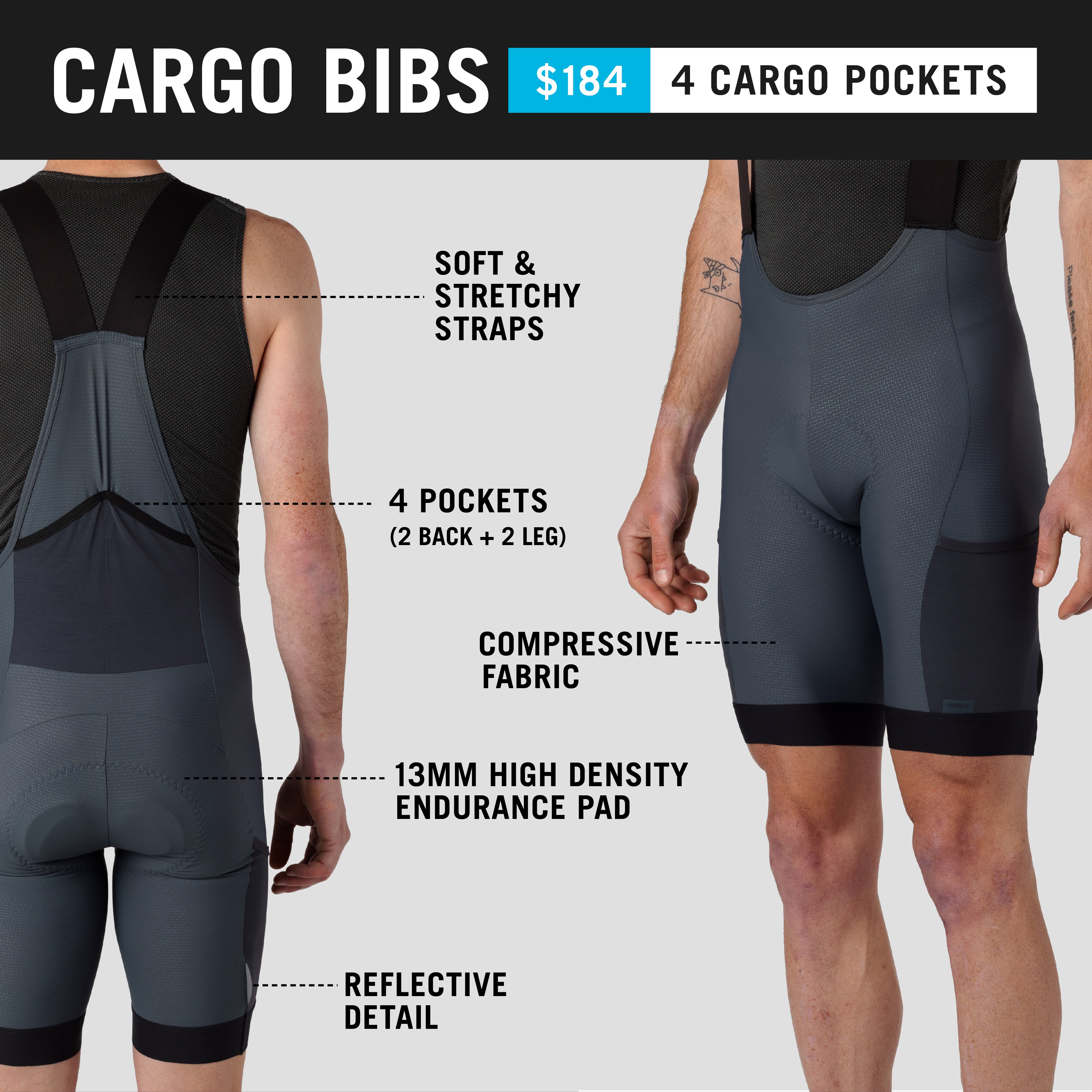Men's Cycling Bibs With Pockets, Ascent Range Cargo